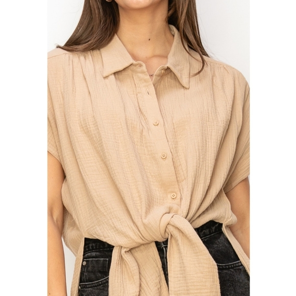 #372 SALE 🛑M TIE-FRONT Double Gauze Shirt Top - Picture 5 of 16